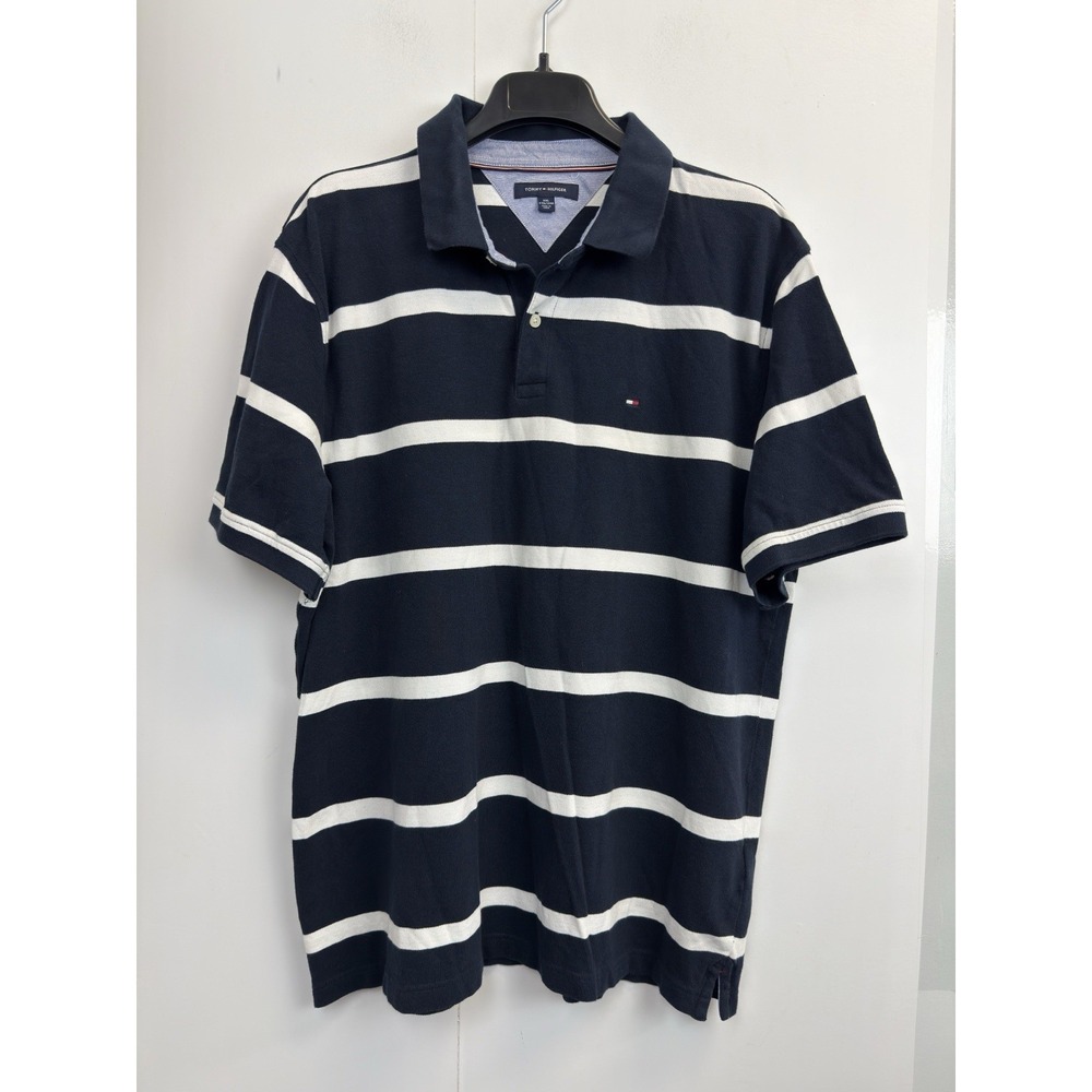 Tommy Hilfiger Mens XXL Regular Fit Stripe Polo Shirt Navy Flag‎ Logo